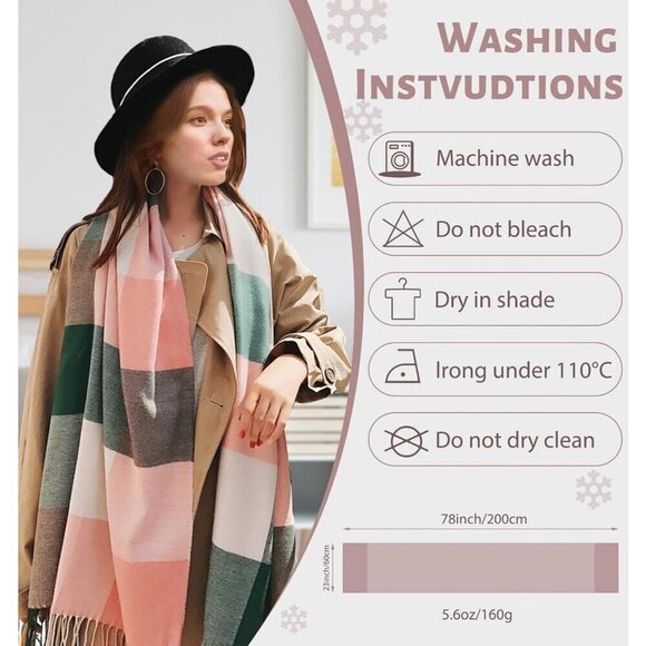 ❤️Women Plaid Scarf Chunky Oversized Winter Fall Warm Tartan Scarves Wrap Shawl - Picture 2 of 5